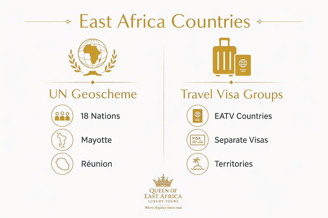 Infographic comparing East Africa country groups and visa categories