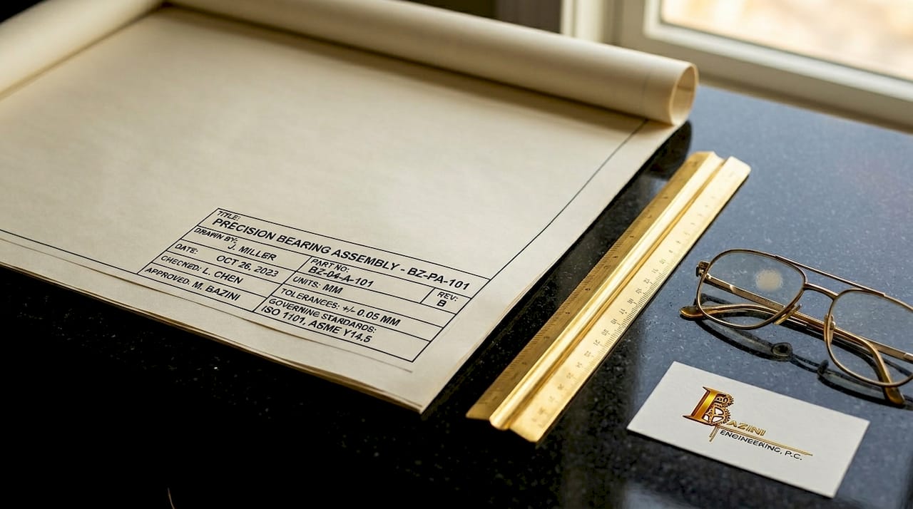 Close-up of mechanical drawing title block