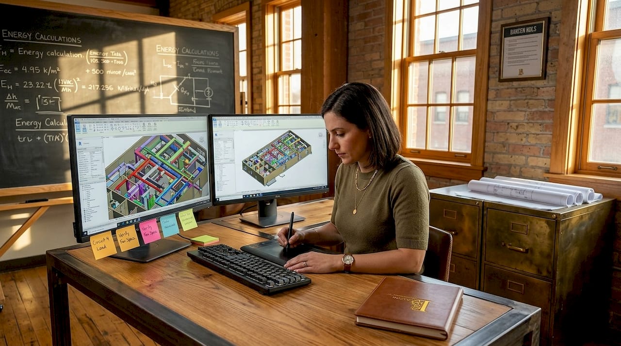 MEP engineer working on Revit MEP design