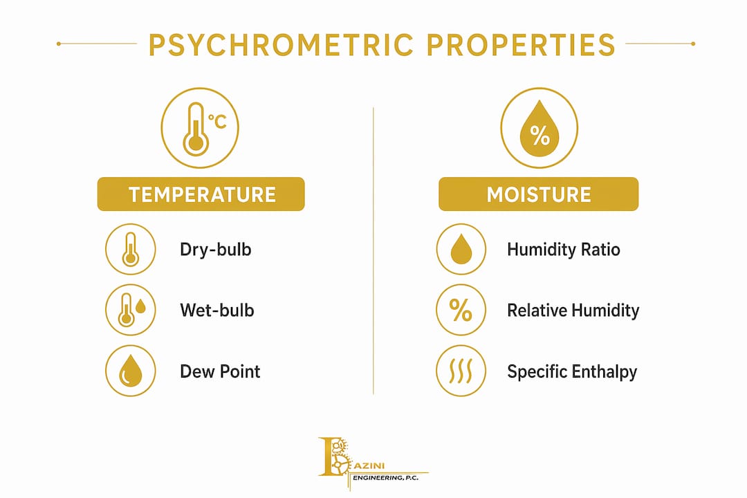 Infographic comparing key HVAC psychrometric properties