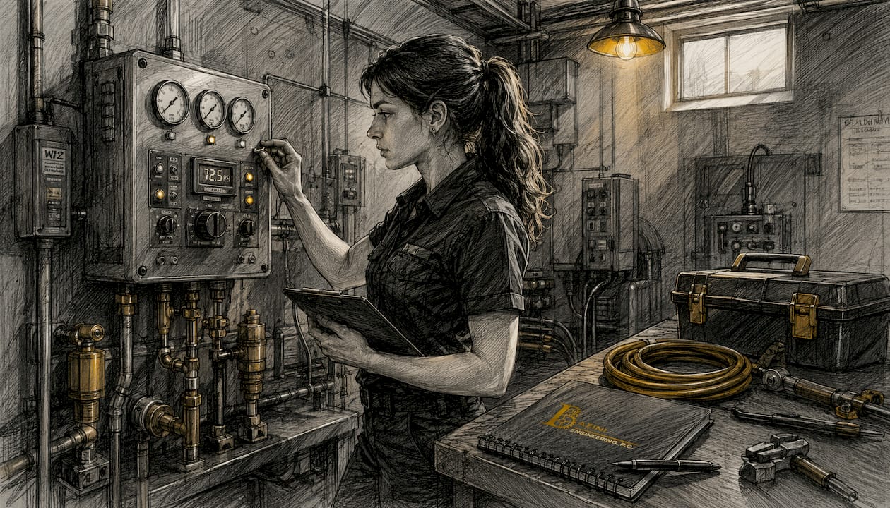 Technician adjusting electronic pressure panel