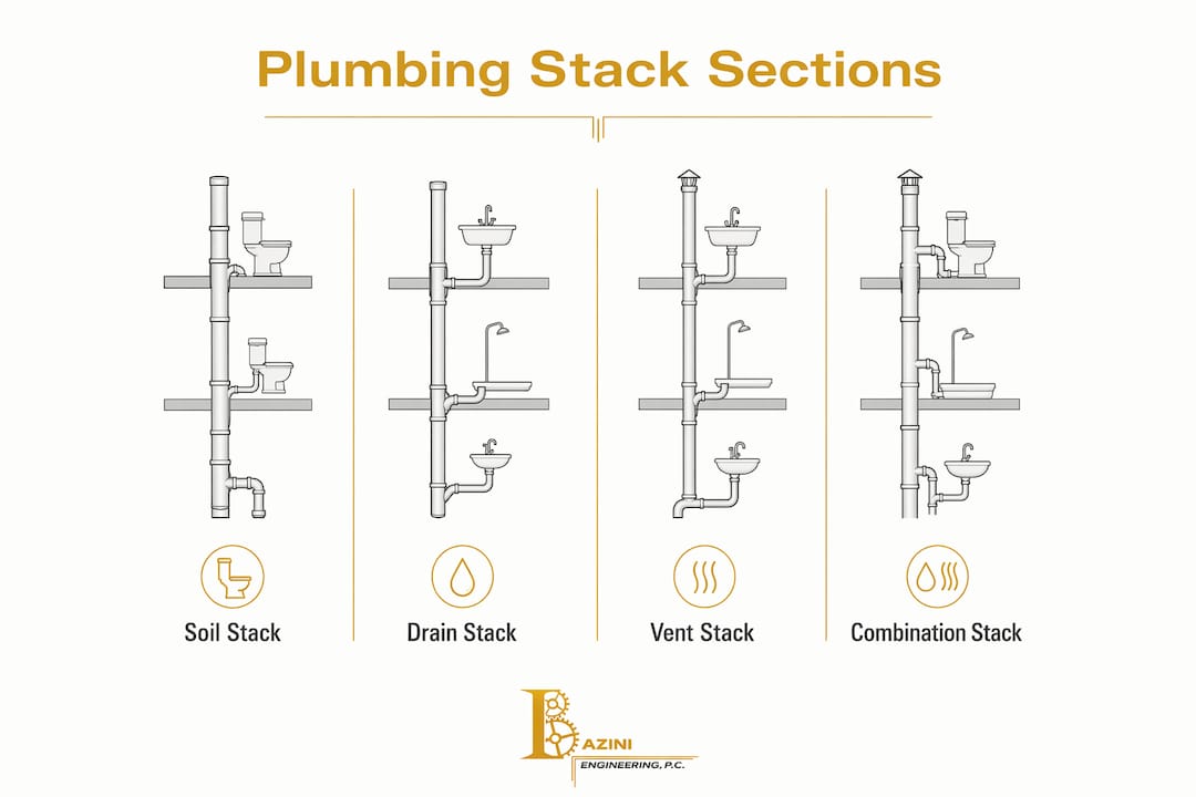 Infographic showing plumbing stack sections overview