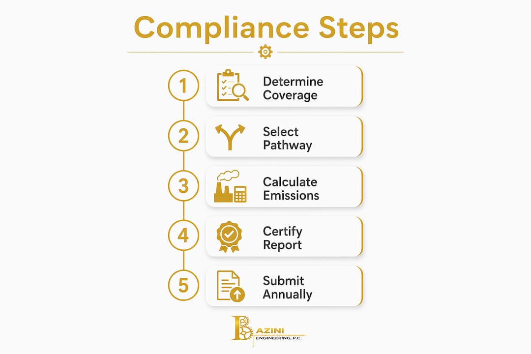 Infographic summarizing NYC building emissions compliance steps
