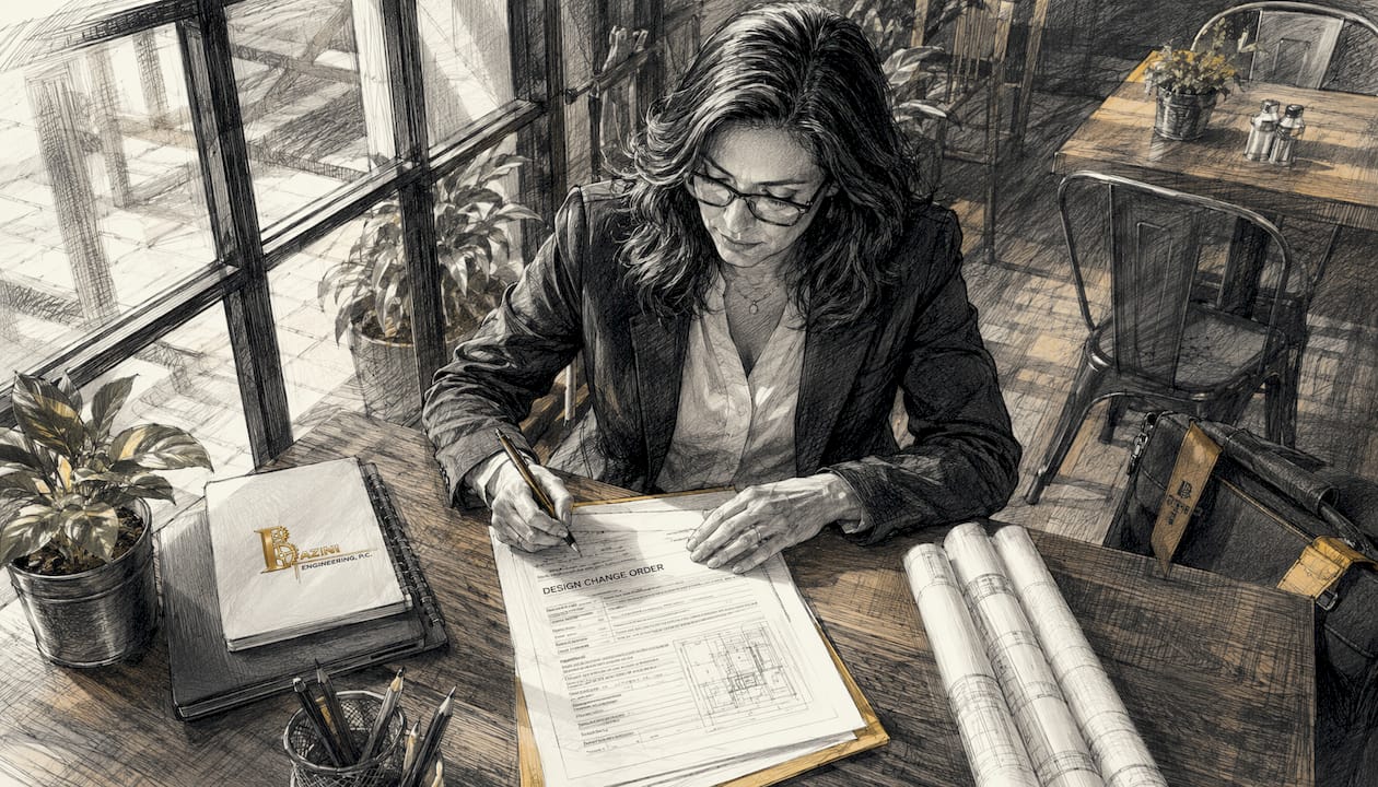 Engineer signing MEP change order paperwork