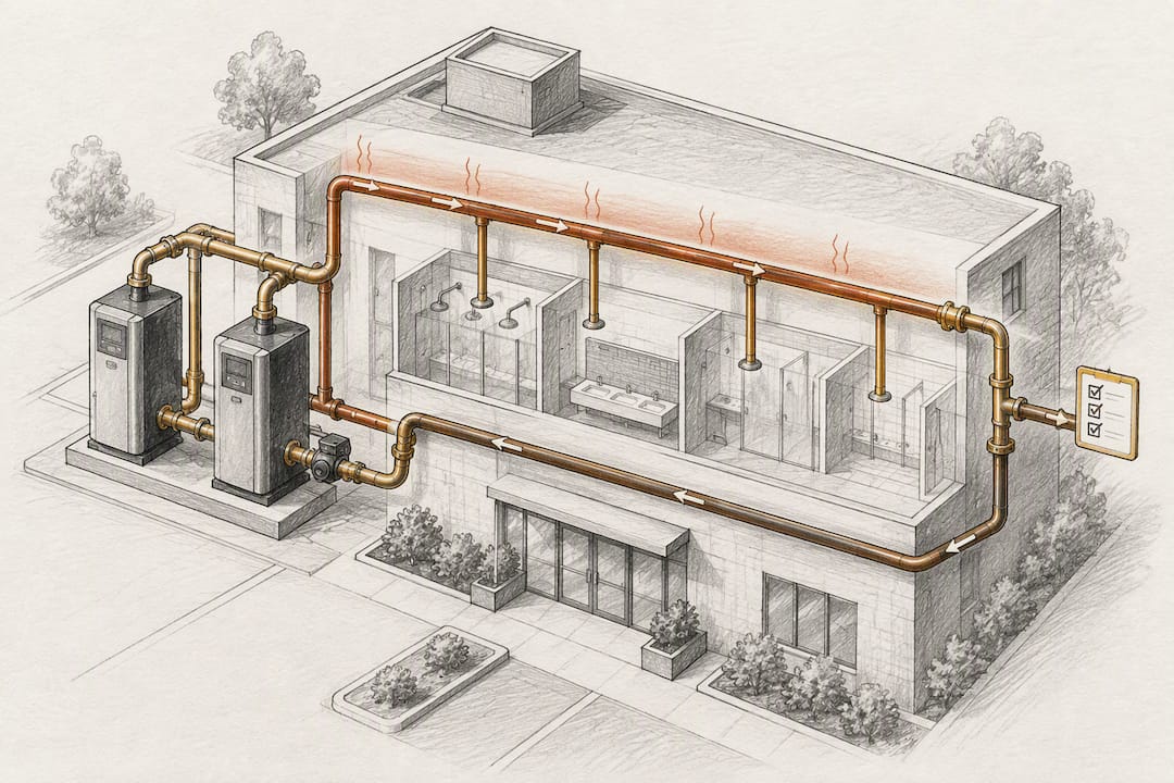 Illustration of redundant hot water circulation loops
