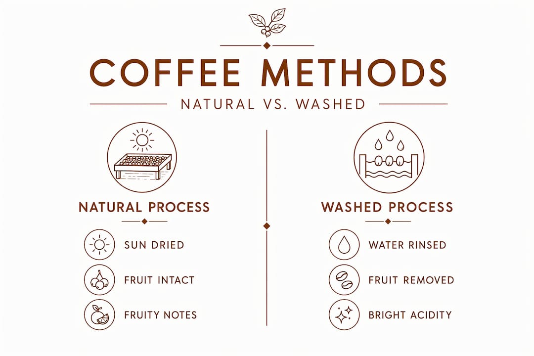 Infographic comparing natural and washed coffee processing