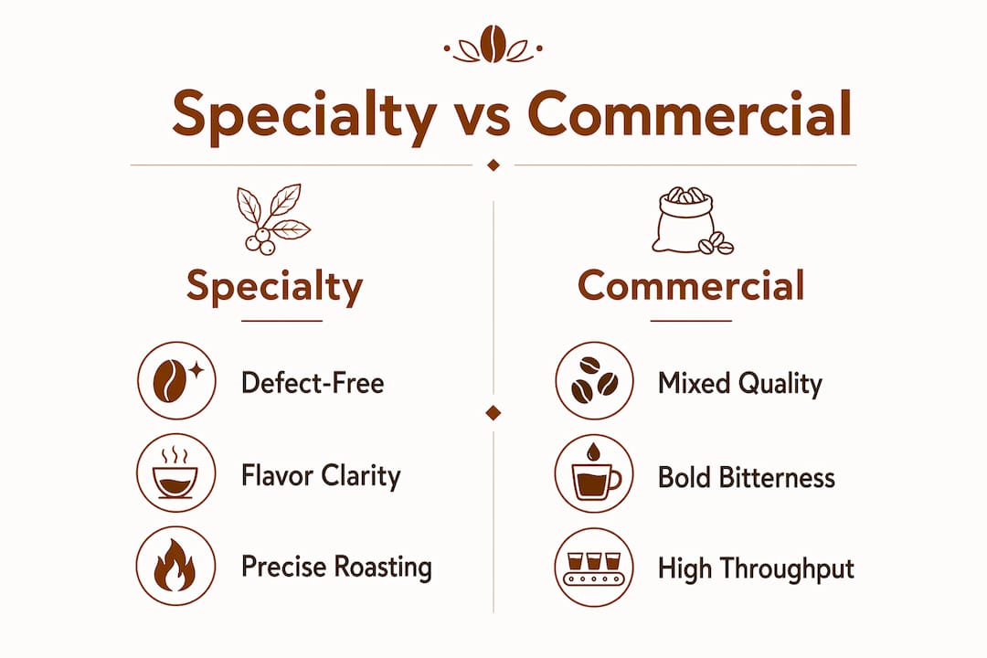 Infographic comparing specialty and commercial coffee characteristics