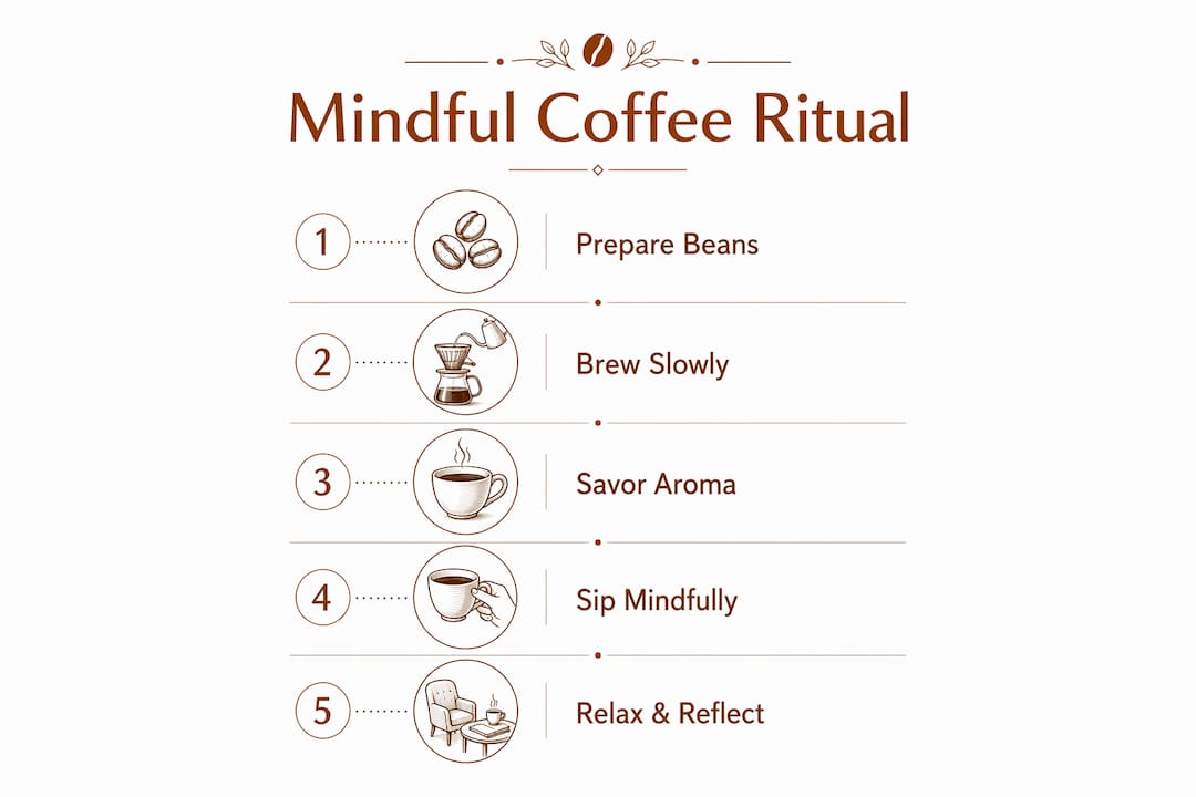 Infographic showing mindful coffee ritual steps