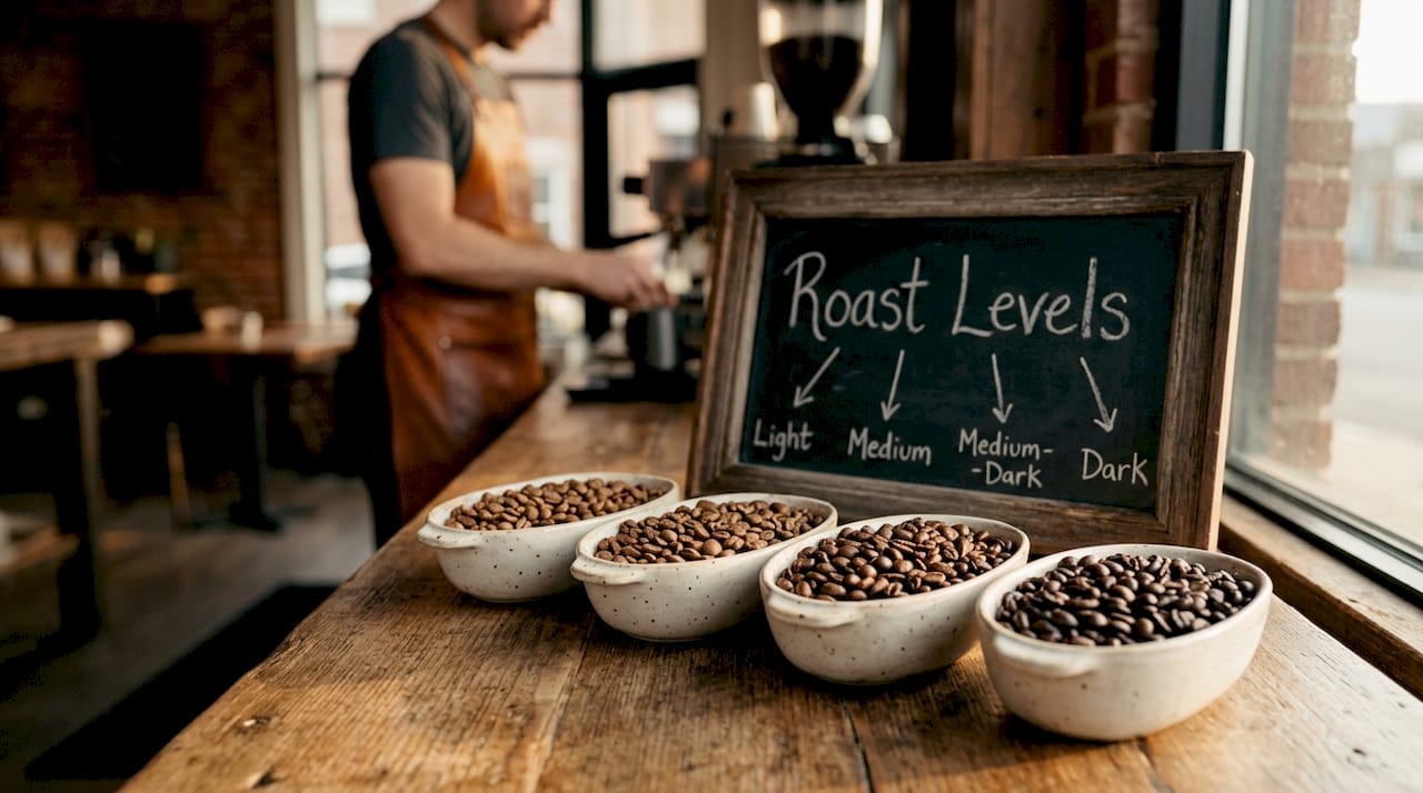 Four coffee roast levels on display