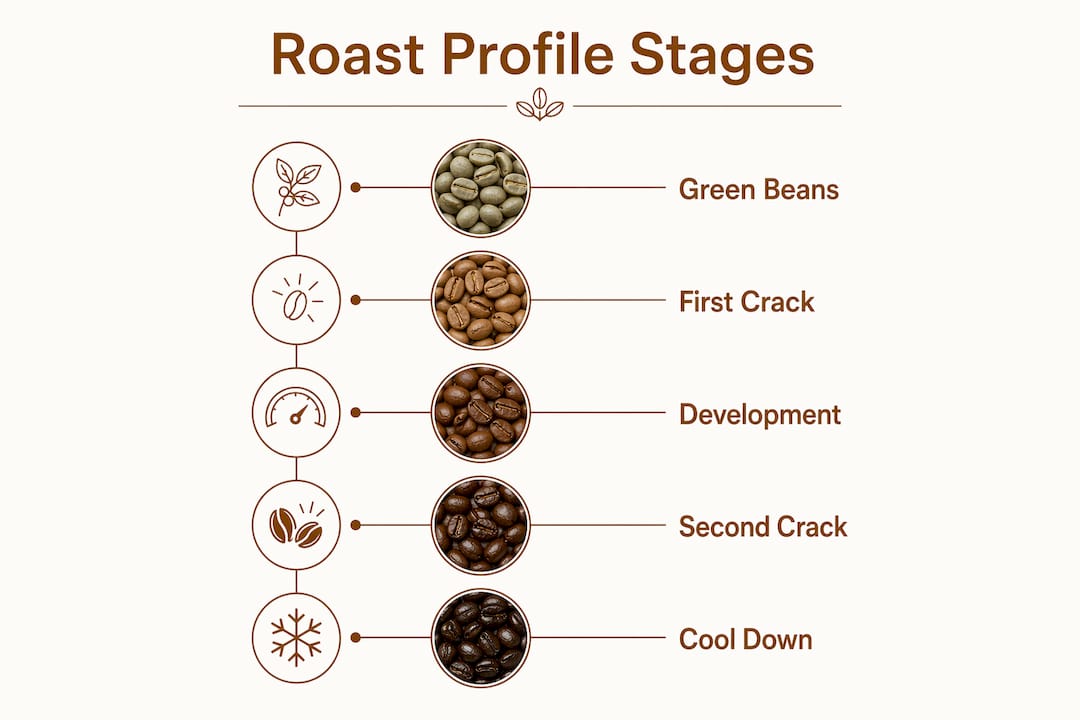 Infographic illustrating coffee roast profile stages