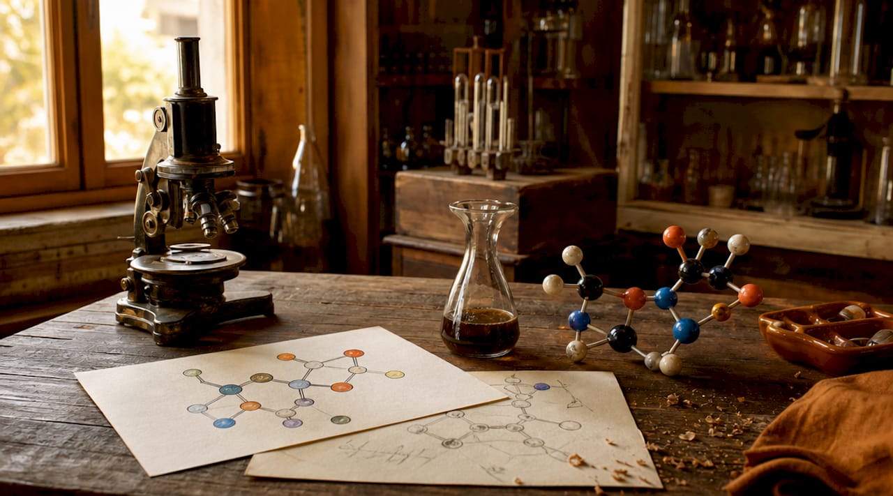 Chemistry workspace showing caffeine molecule model