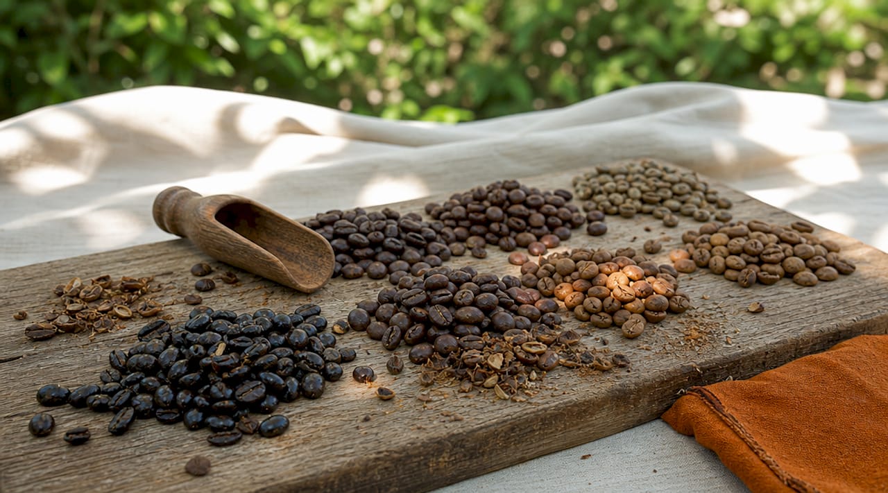 Close-up of specialty Arabica beans on white plate