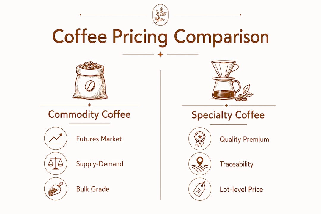 Infographic comparing specialty and commodity coffee pricing