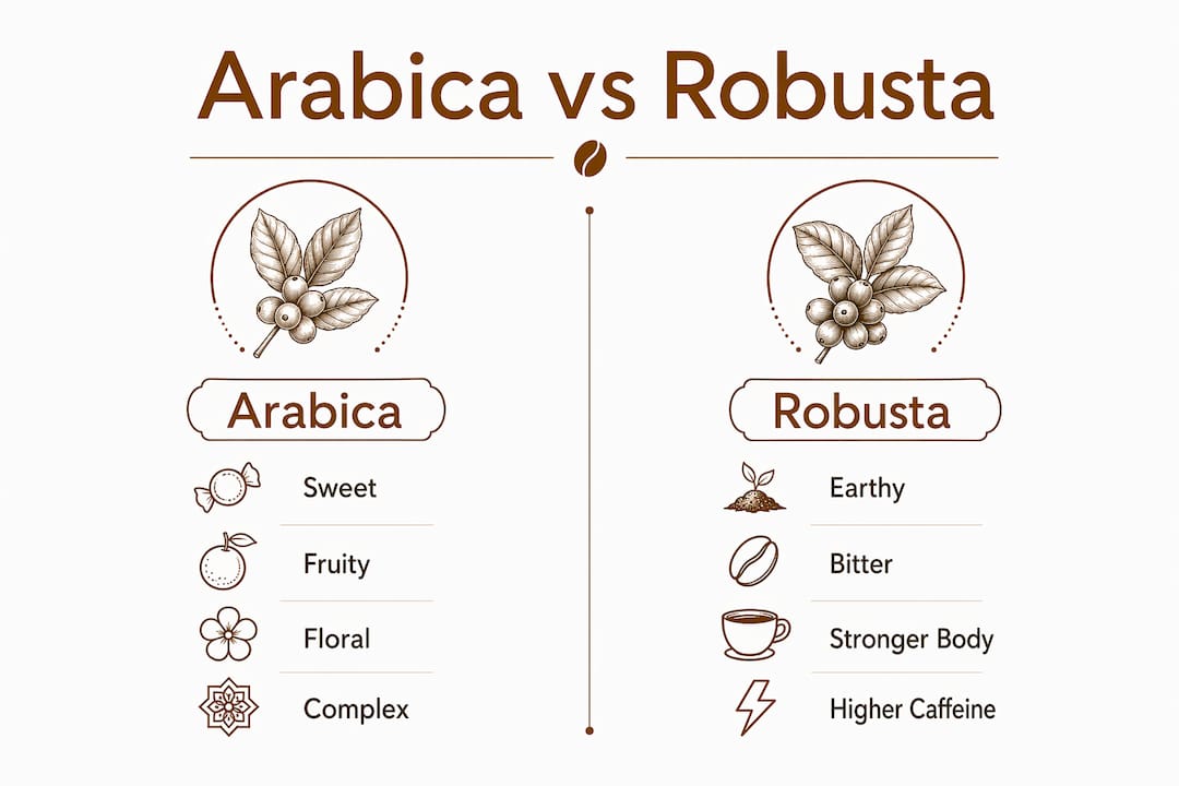 Infographic comparing Arabica and Robusta coffee