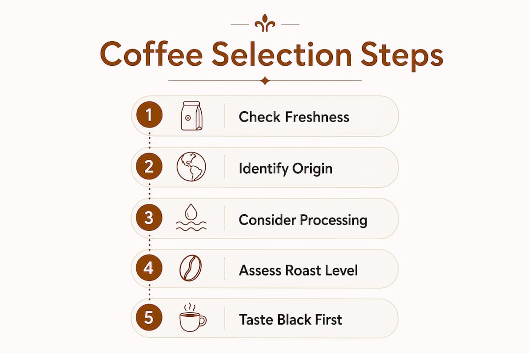 Infographic outlining steps to select small batch coffee
