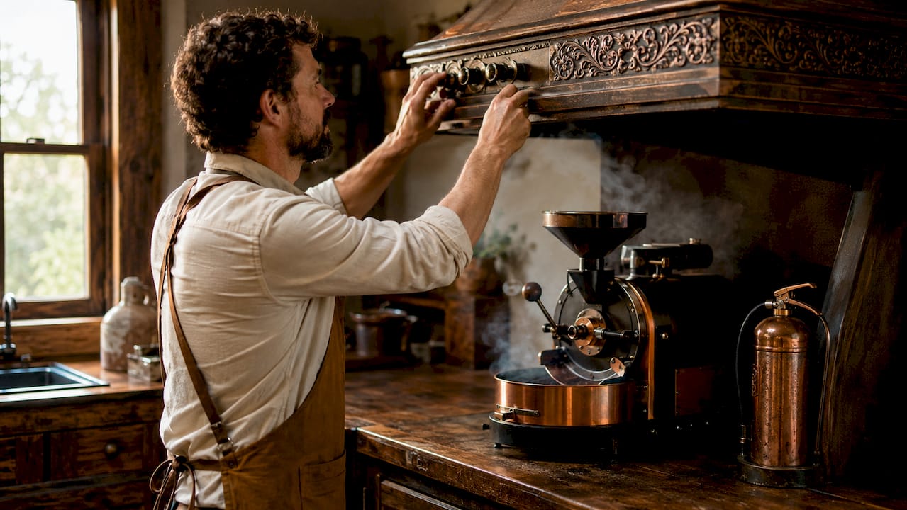 Hands adjusting kitchen hood during roasting