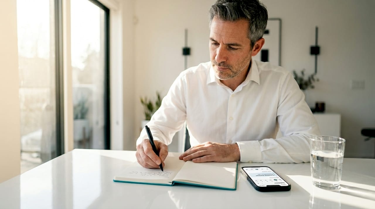 Man preparing notes for coaching session