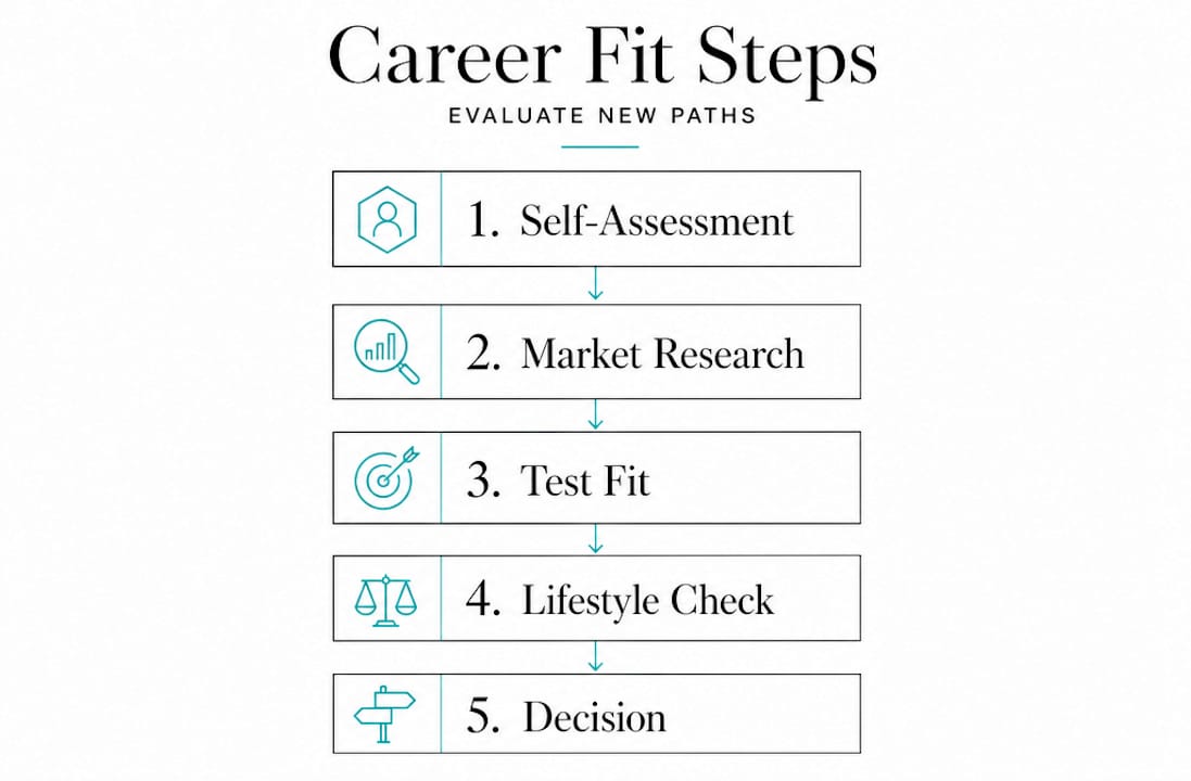 Infographic outlining five career fit steps