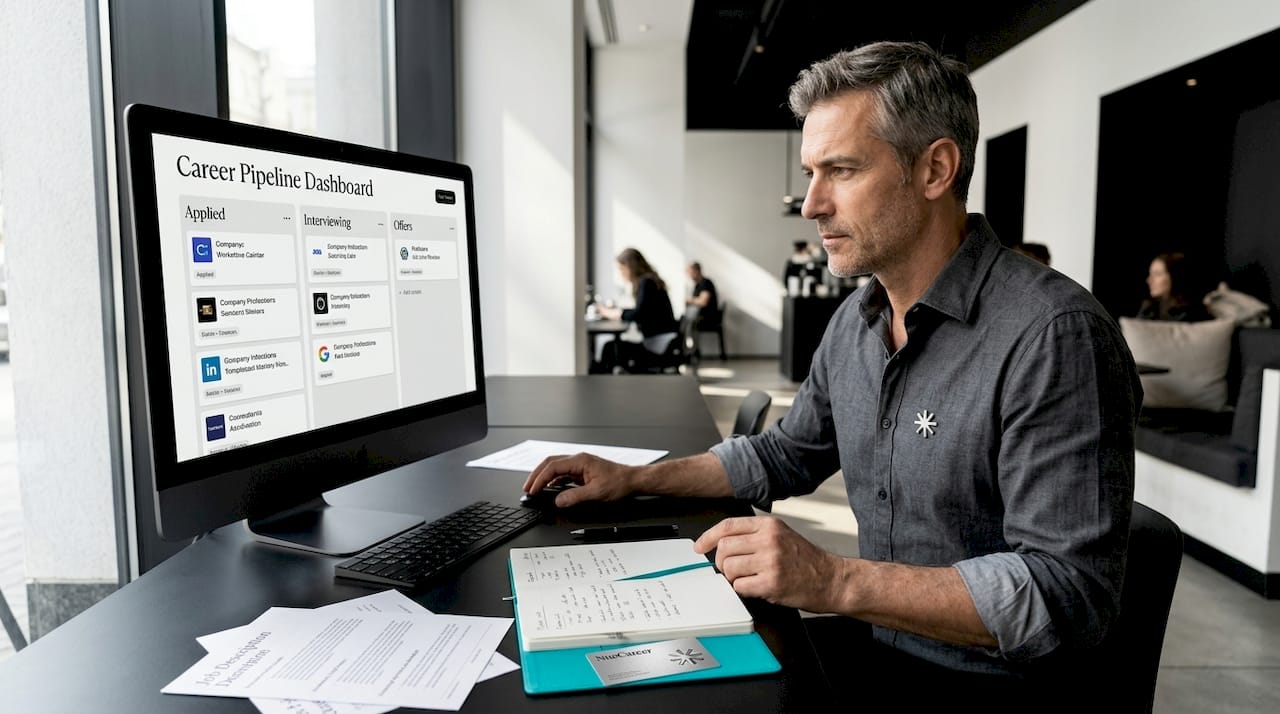 Man tracking job applications on computer