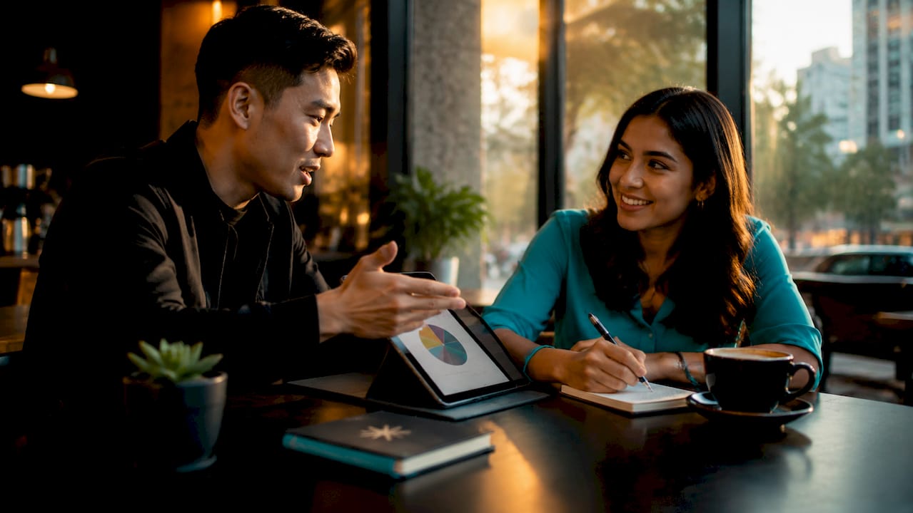 Team discussing career pivot strategies at coworking space