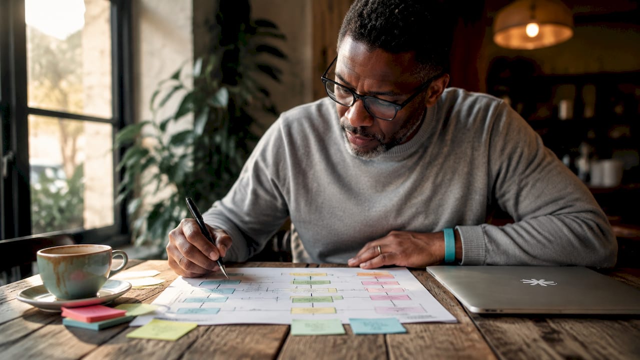 Man reviewing printed career map