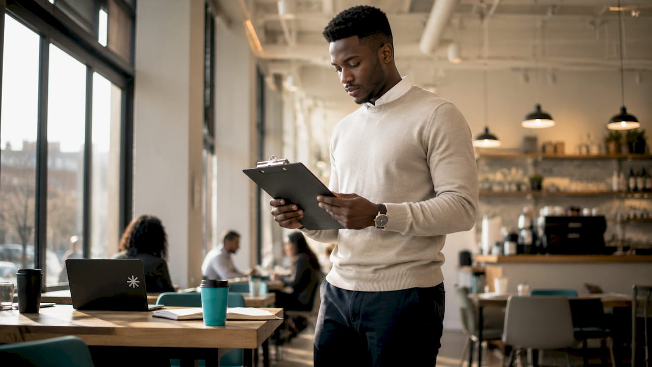 Young professional pausing thoughtfully in meeting room