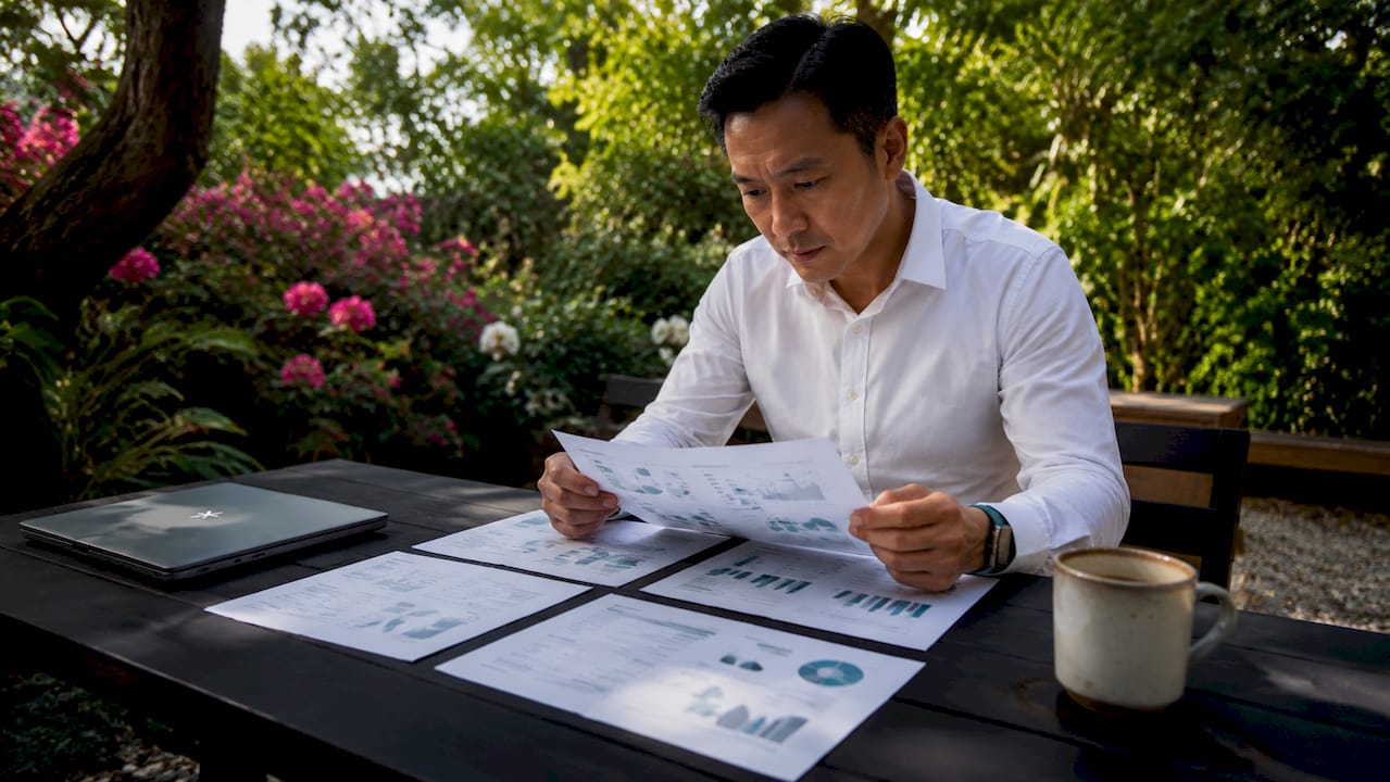 Man reviewing job fit assessment papers overhead