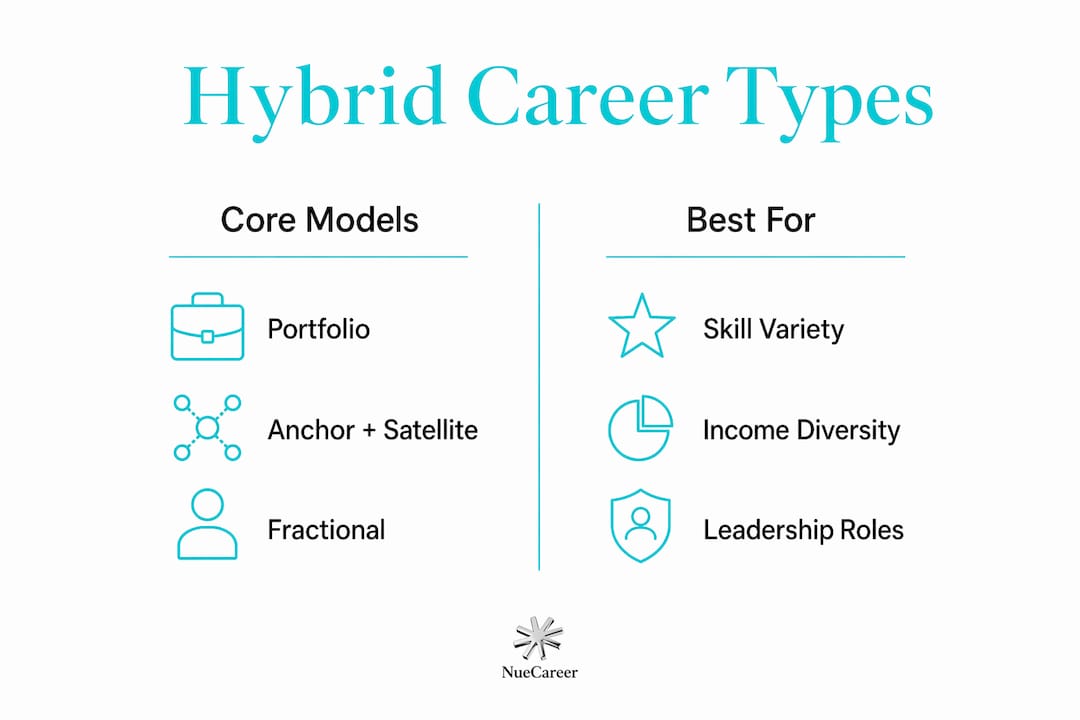 Infographic contrasting types of hybrid career paths