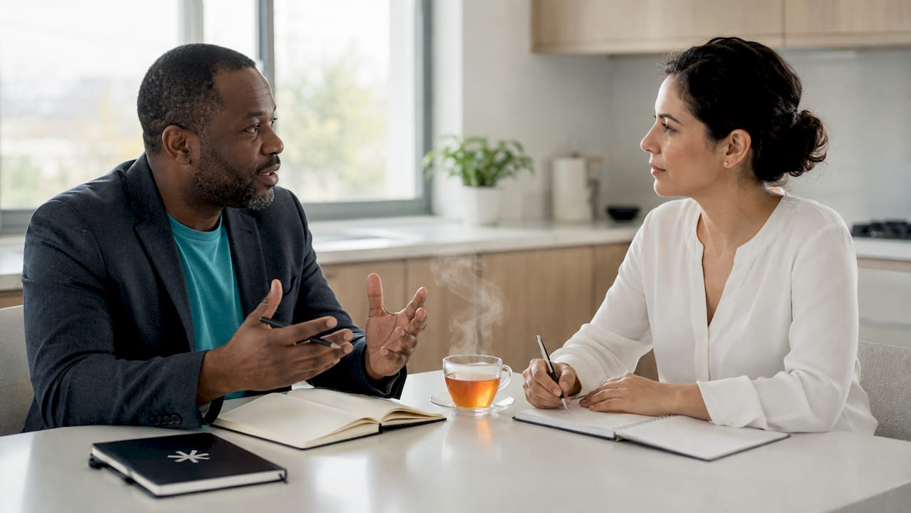 Two people conducting career informational interview