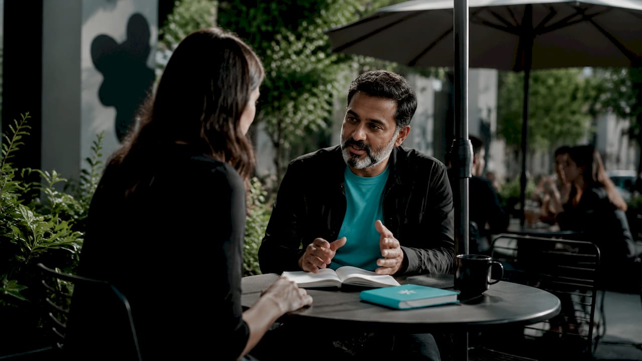 Man explaining transferable skills in office