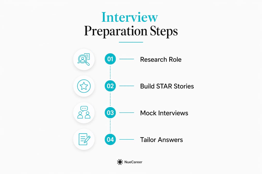 Infographic showing career change interview preparation steps