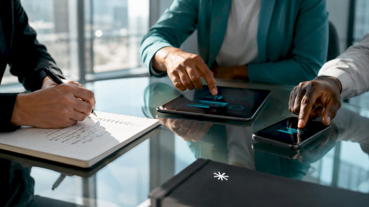 Overhead view of diverse income stream workspaces