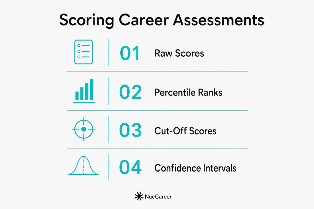 Infographic illustrating career assessment scoring steps