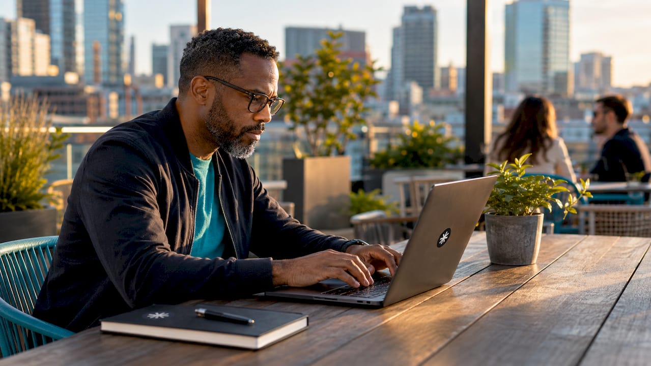 Man working productively in coworking space
