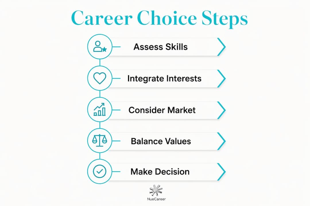 Infographic illustrating steps for balanced career choice