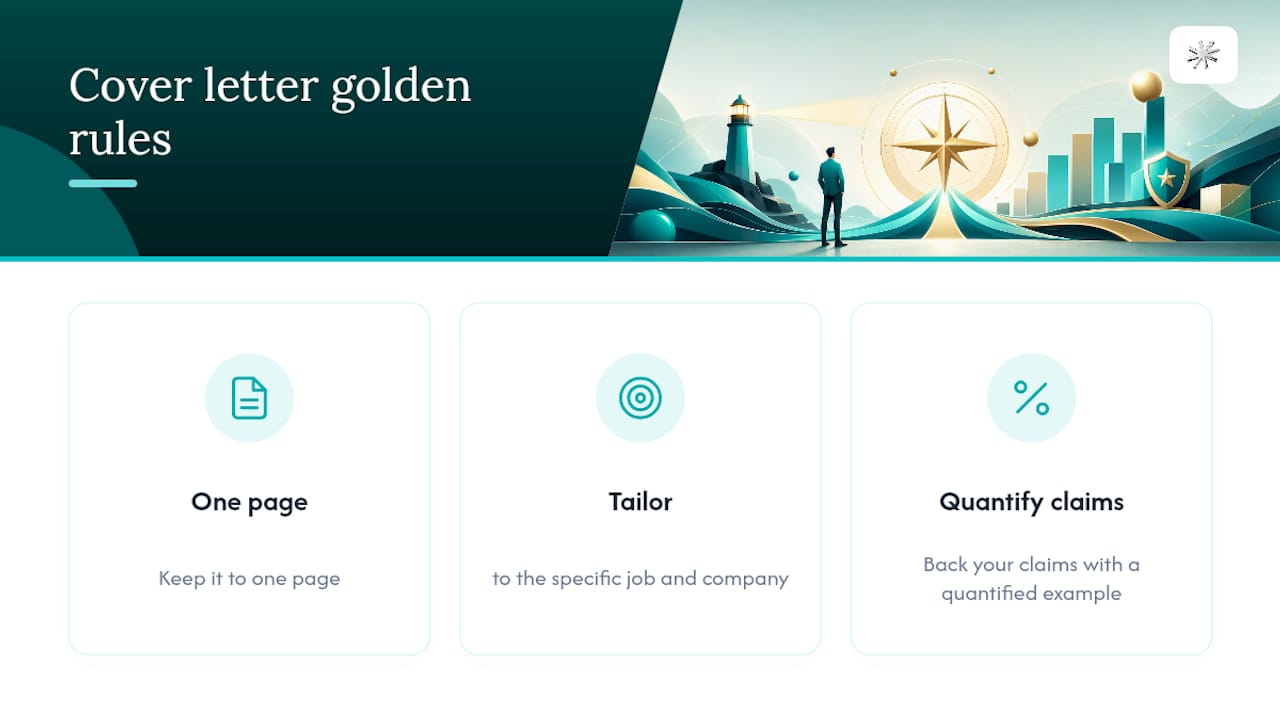 Diagram showing three golden rules of cover letter writing