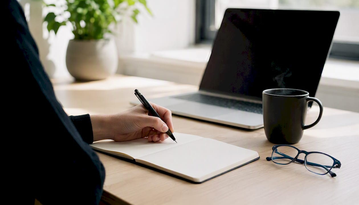 Person writing interview reflection notes