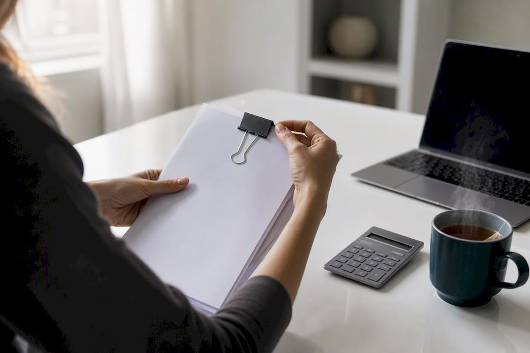 Hands managing freelance income tracking at desk