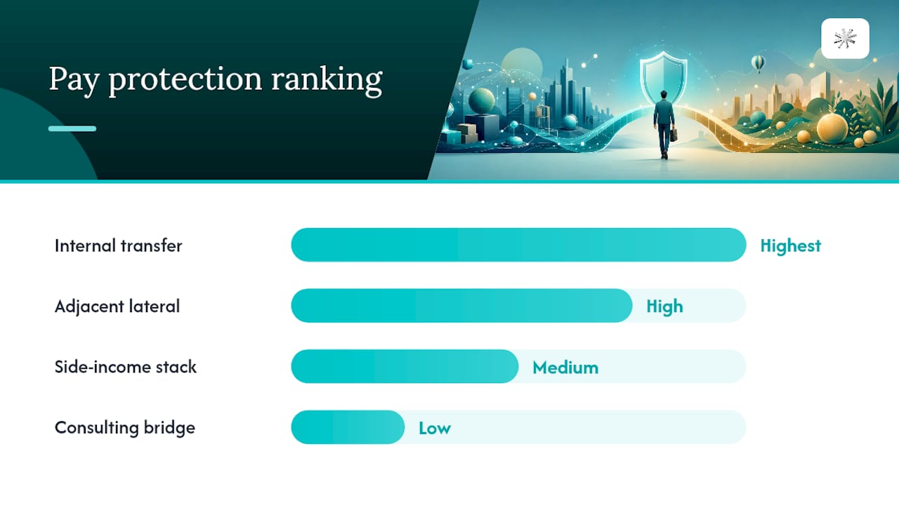 Diagram ranking career transition shapes by speed and pay protection