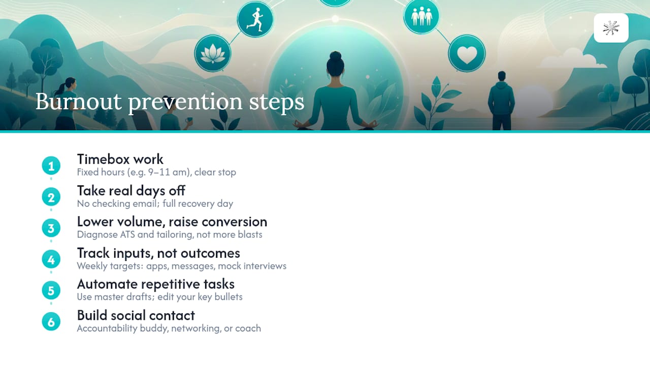Diagram of six burnout prevention methods
