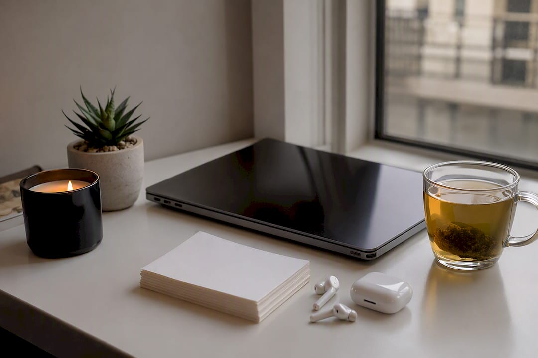 Calm home desk setup for career learning