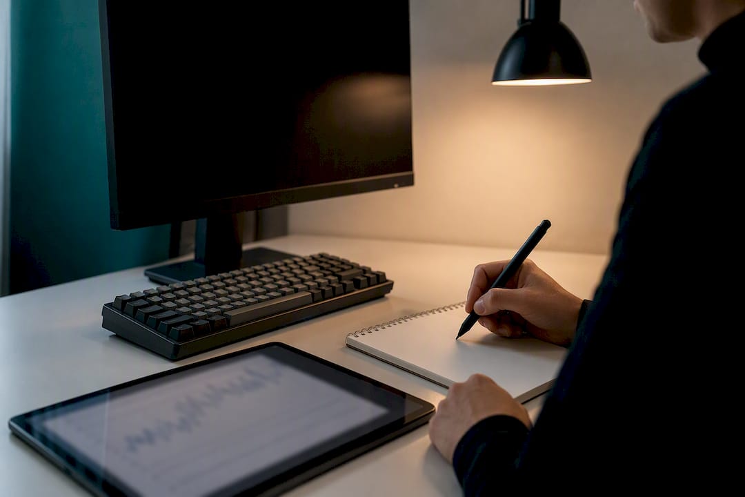 Close-up of analytical tools on desk