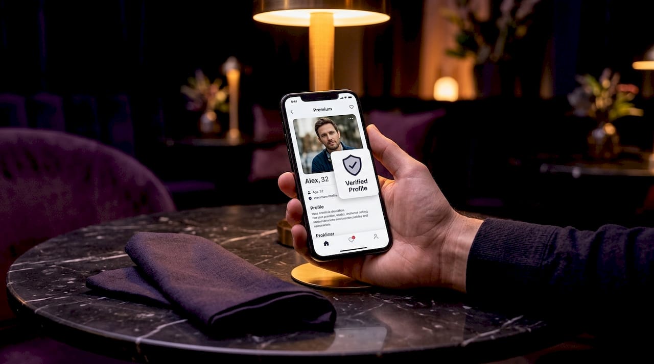 Verified profile badge on dating app screen