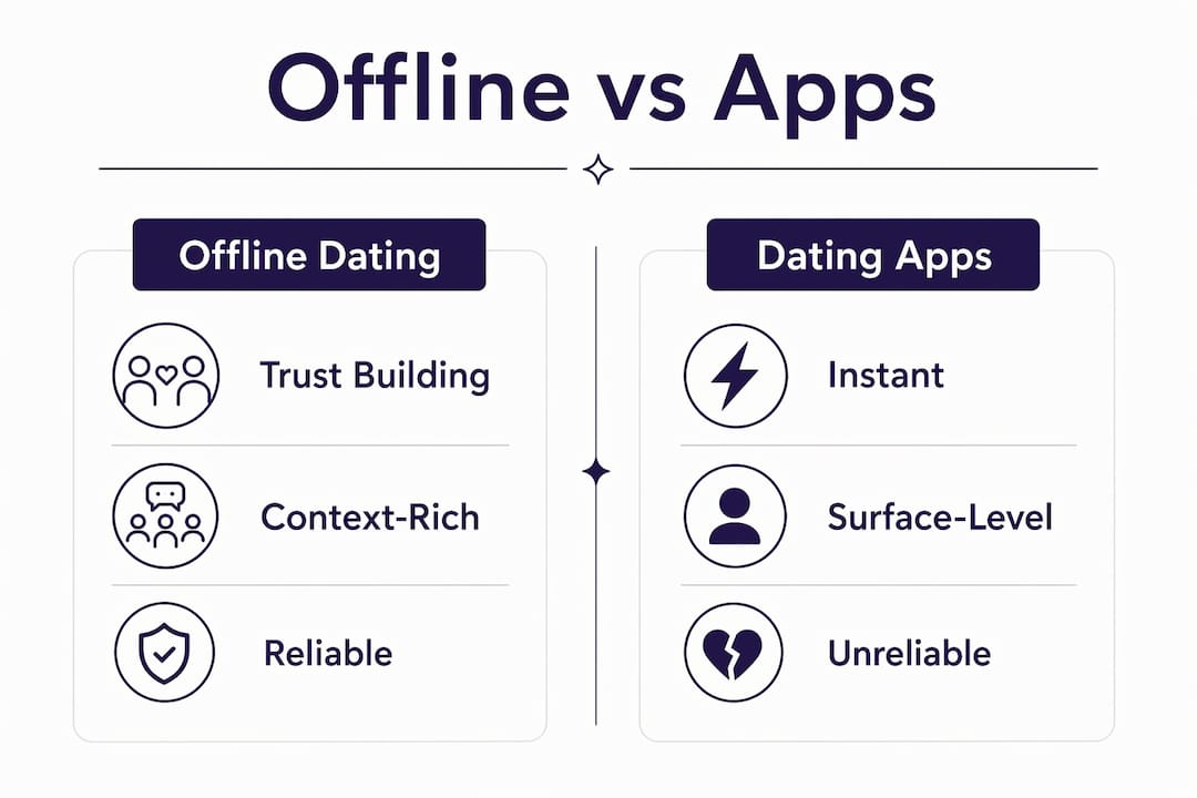 Comparison infographic of offline and app dating