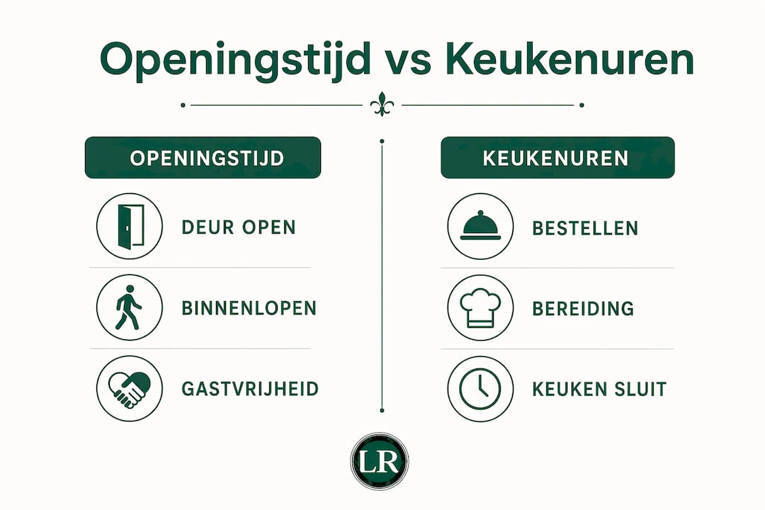 Infographic met een handig overzicht van onze openingstijden en keukenuren