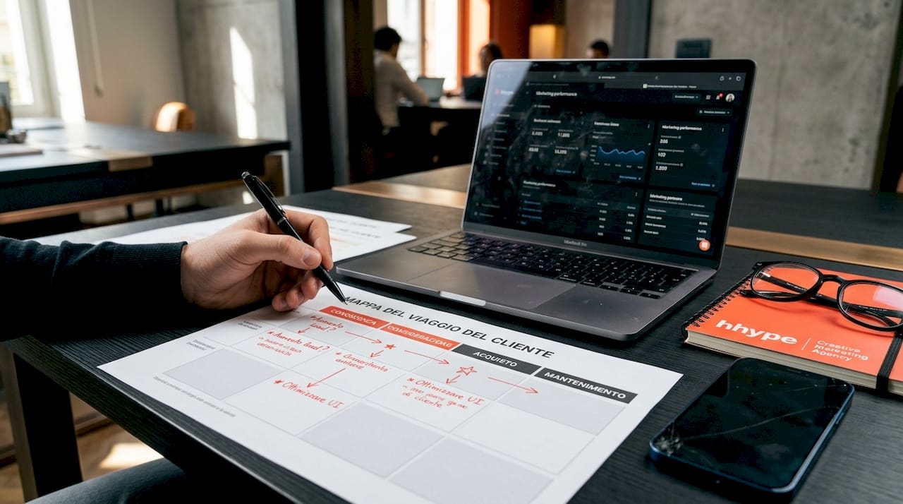 Customer journey mapping: guida pratica 2026 2 Una mano sta disegnando la mappa del percorso del cliente
