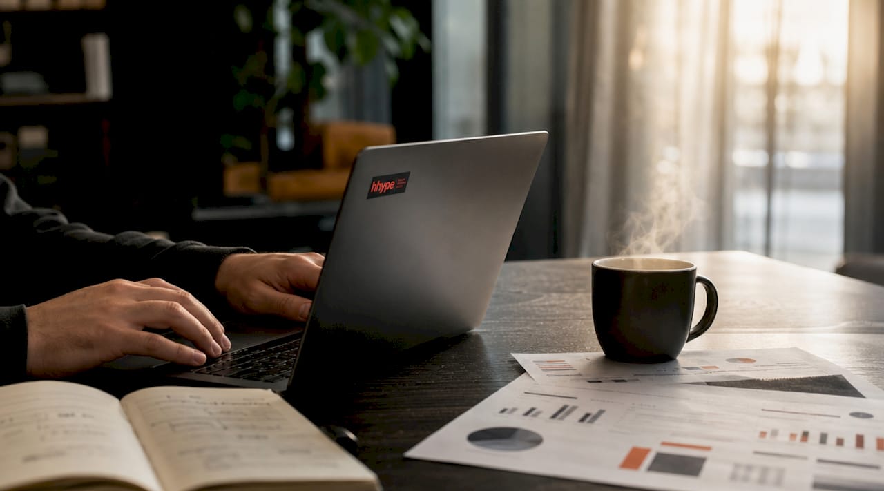 Ruolo delle campagne Facebook Ads per le PMI 2 Primo piano di mani che digitano sulla tastiera, circondate da appunti e materiali dedicati alle strategie per le campagne Facebook Ads.