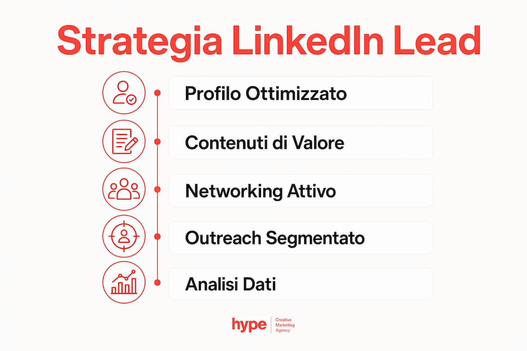 Usare LinkedIn per generare lead: guida startup 2026 3 Infografica: i passaggi chiave per una strategia efficace di lead generation su LinkedIn