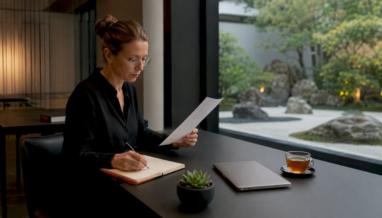 Contenuti generati con AI: guida pratica 2026 4 Una donna si occupa di controllare la qualità dei documenti grazie all’intelligenza artificiale.