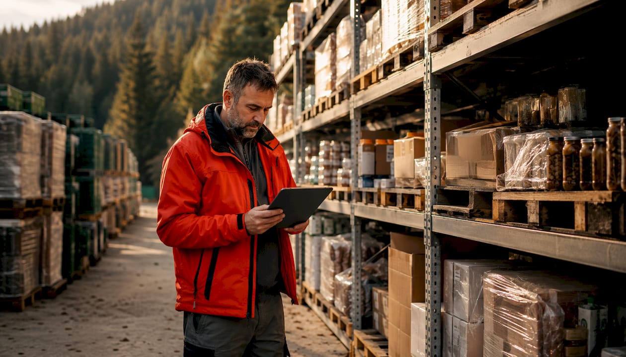 Packaging e comunicazione alimentare: guida pratica 4 Un addetto sta verificando la corretta confezione dei prodotti all’interno del magazzino.